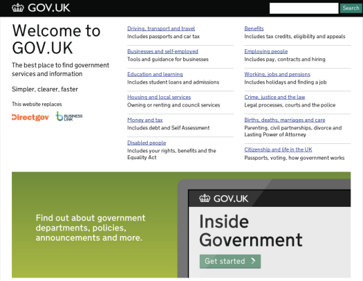 GOV.UK homepage