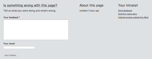 Feedback form on DCMS intranet