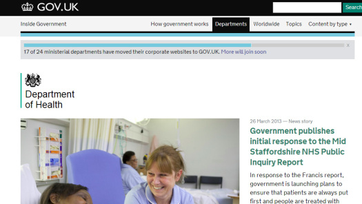 Screenshot of DH page on Inside Government