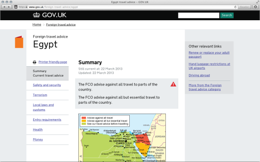 uk gov advice on travel to egypt