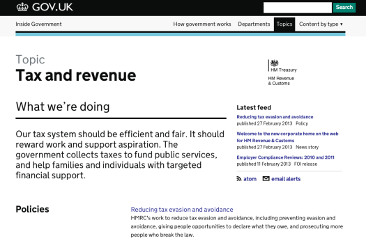 Tax and Revenue section of Inside Government