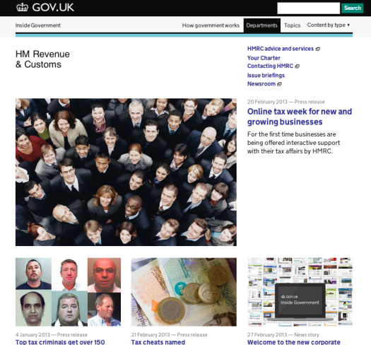 Screen Shot of HMRC's home page