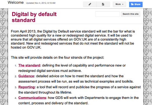 Screen shot of the digital by default service standard alpha