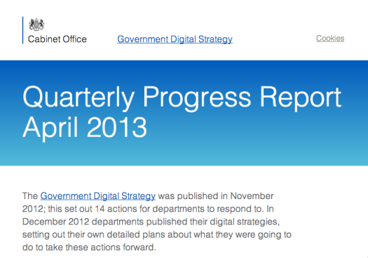 A screen shot of the front cover of the Government Digital Strategy Quarterly Report