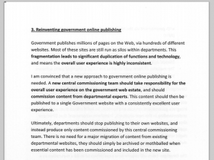 One of Martha Lane Fox’s four recommendations was to ‘Reinvent Government Online Publishing’. You can read her full report, happily ensconsed in its new home on GOV.UK