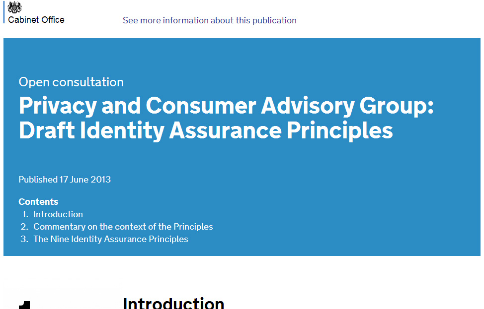 Screenshot of ID Assurance Principles consultation