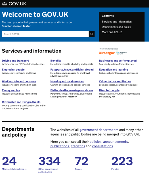 Screenshot of the GOV.UK homepage