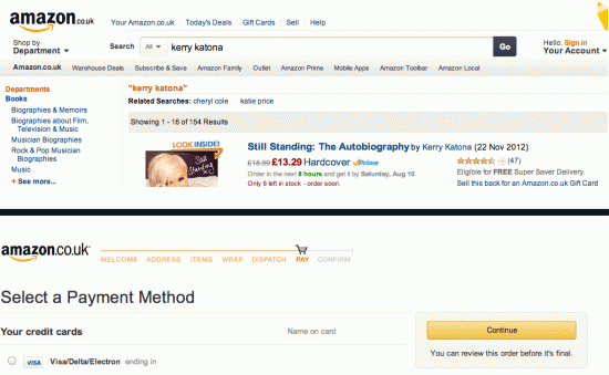 Amazon browsing (top) vs Amazon checkout (bottom)