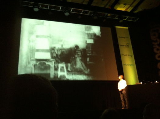 Dan Williams shows a clip from a George Méliès film at dConstruct