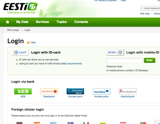 Estonian State Portal Login screen