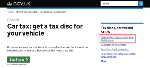 Car tax and SORN on GOV.UK