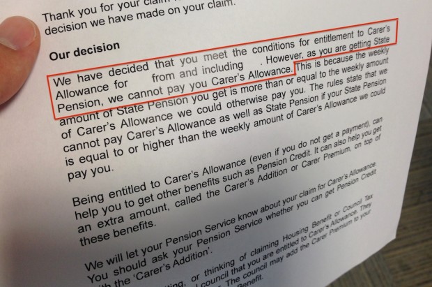 Carer's Allowance letter