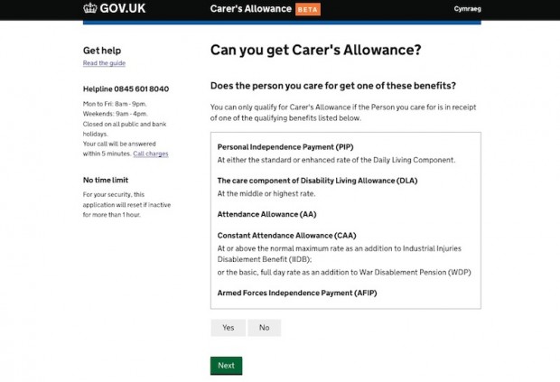 Carer's Allowance screenshot