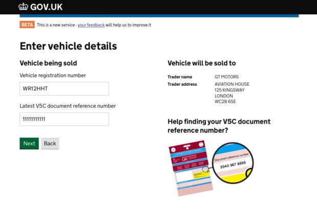 Enter vehicle details