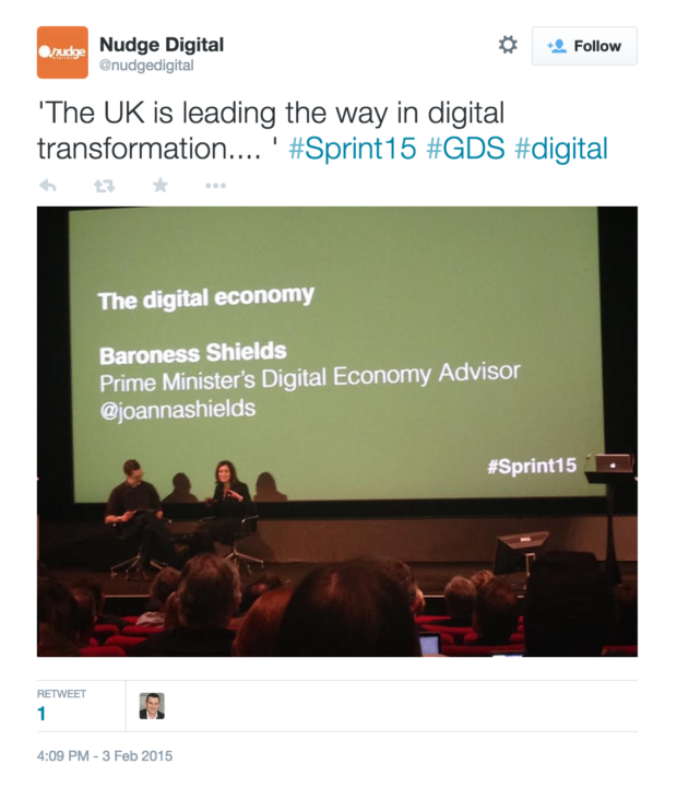 'The UK is leading the way in digital transformation.... ' #Sprint15 #GDS #digital 