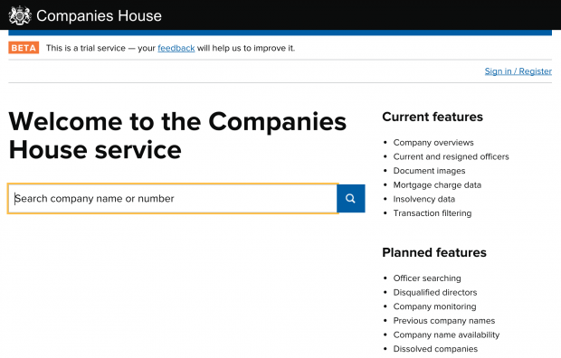 Companies house screenshot