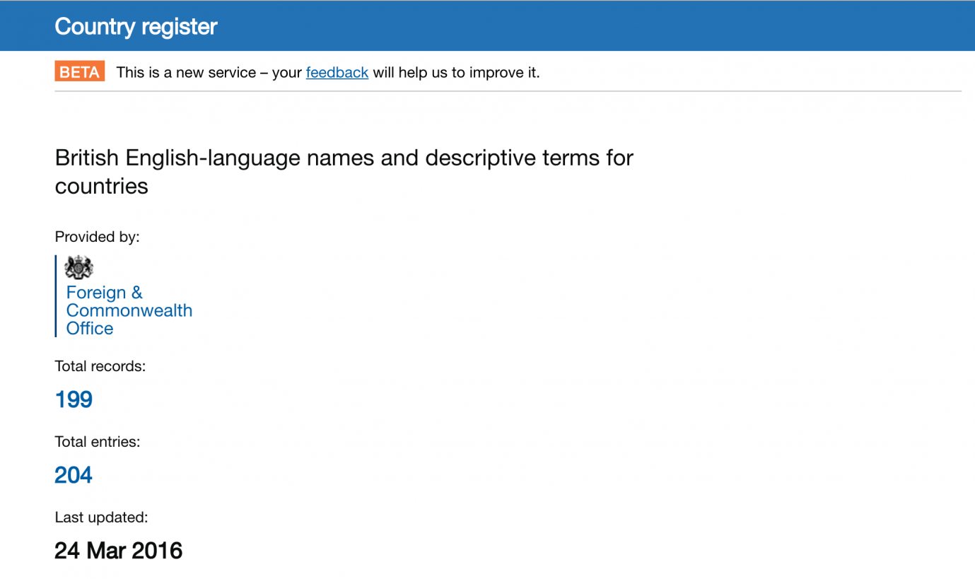 Screen shot of Country Register