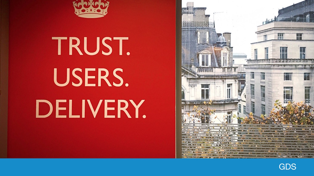 Photo of the GDS 'Trust. Users. Delivery.' posters