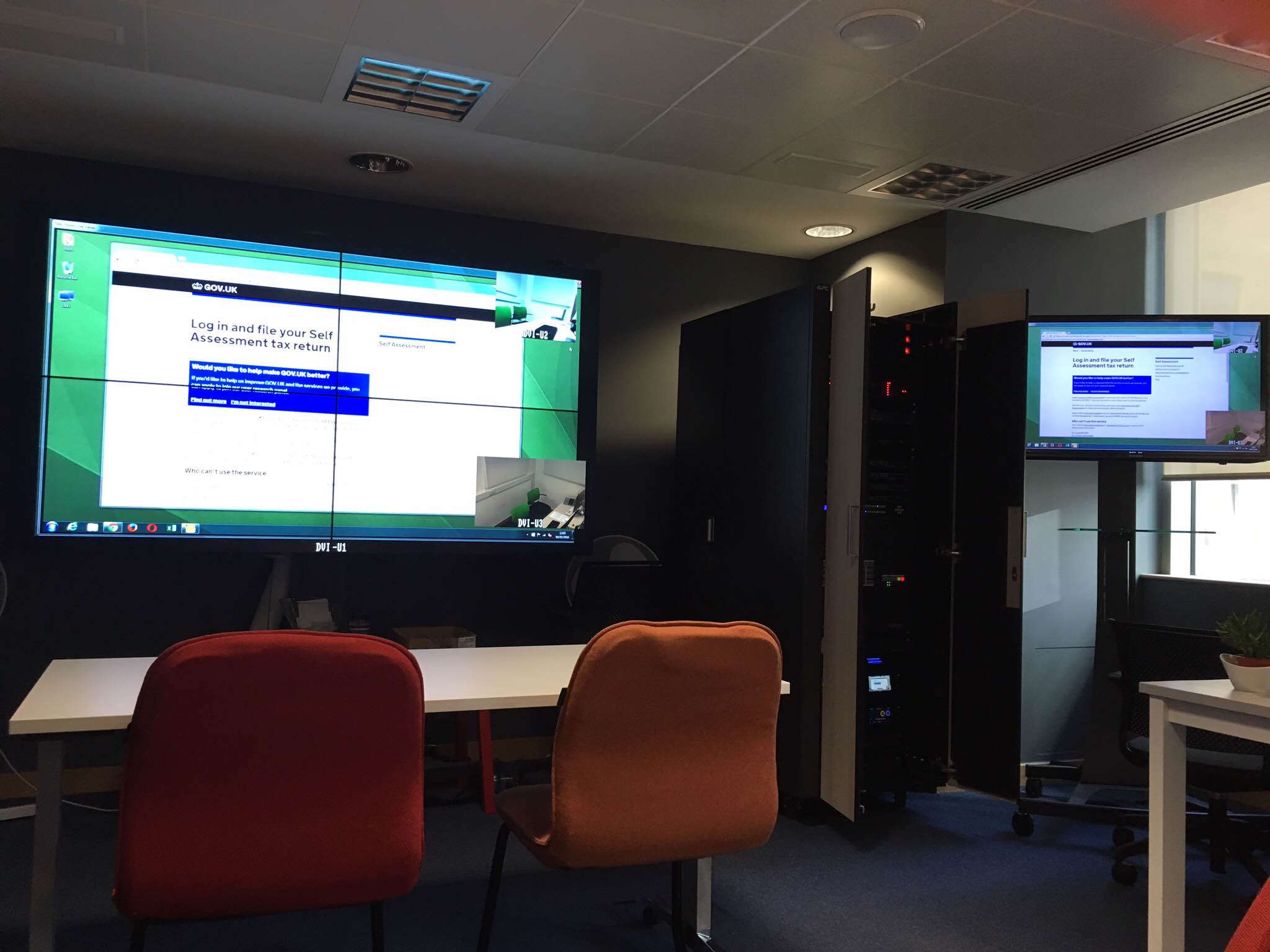 Photo of large screen in user research room displaying the self assessment tax return page on GOV.UK 