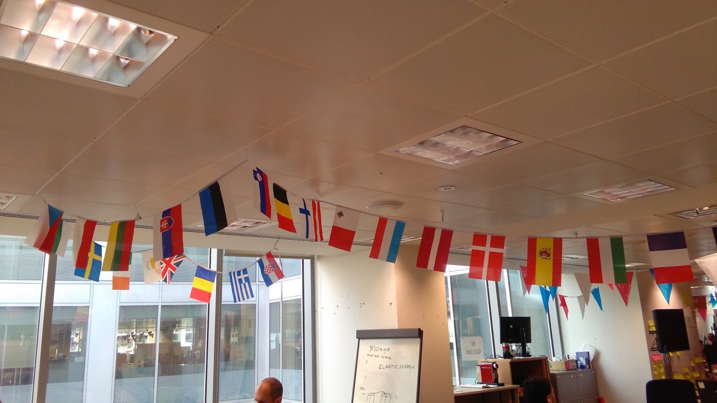 Country flag bunting hanging in the GDS office