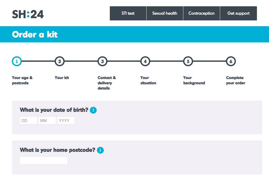 Sexual Health: 24 website order screen