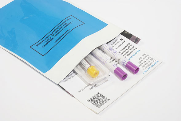 Test kit samples in an envelope