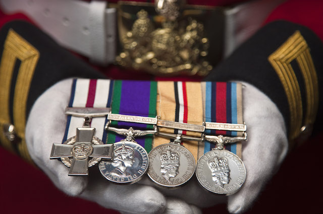 A Corporal of Horse of the Life Guards displays his medals.