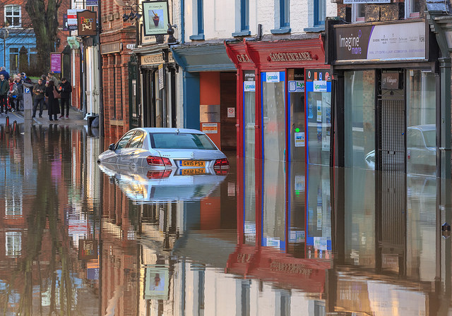 A car submerged in the flood