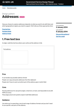 Screenshot of the address design pattern from the Design Style Guide.