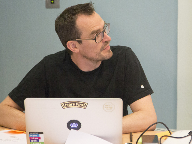 A photo of Head of Accessibility Alistair Duggin at the 2016 Accessibility Hack Day.