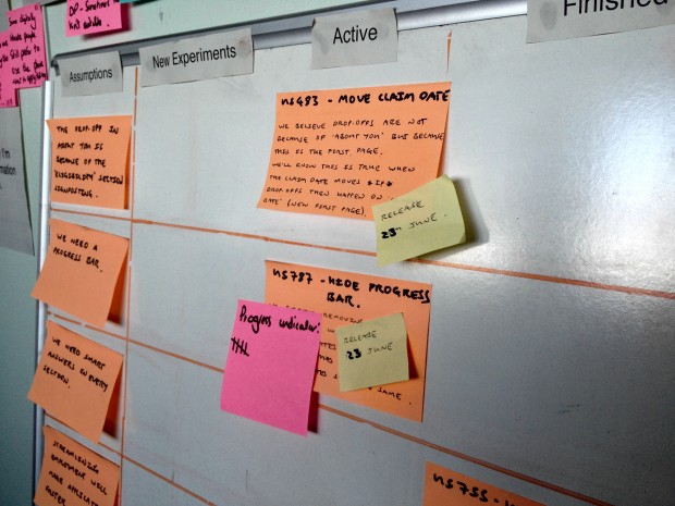 User research sticky notes on a wall