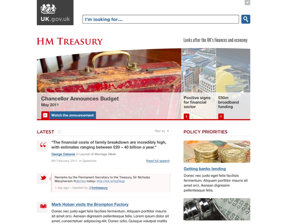 An early GOV.UK alpha prototype of the Treasury’s home page.