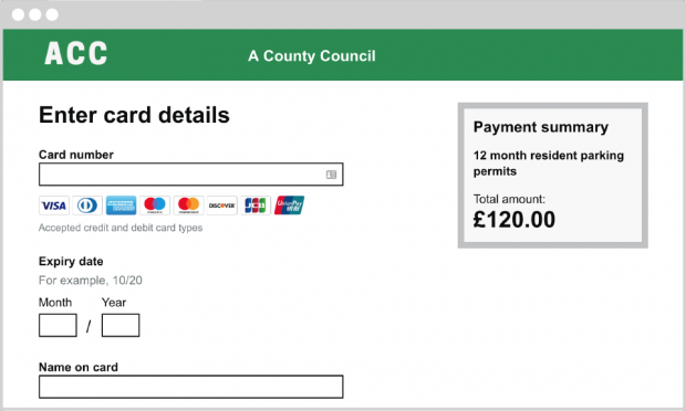 Image showing a mock card payment screen for a council