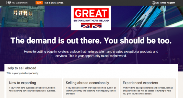 Department for International Trade great.gov.uk homepage screenshot