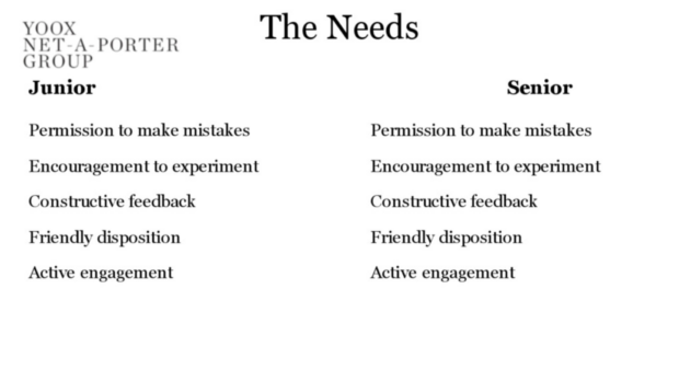 a slide showing that our needs remain the same regardless of your relative experience