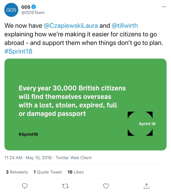 Tweet by gdsteam on 11:24 AM · May 10, 2018 (tweet content below)