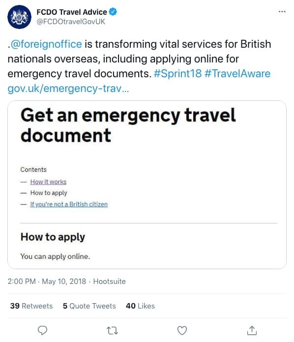 Tweet from FCOtravel (tweet content below)