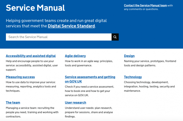 Screenshot of the Service Manual homepage