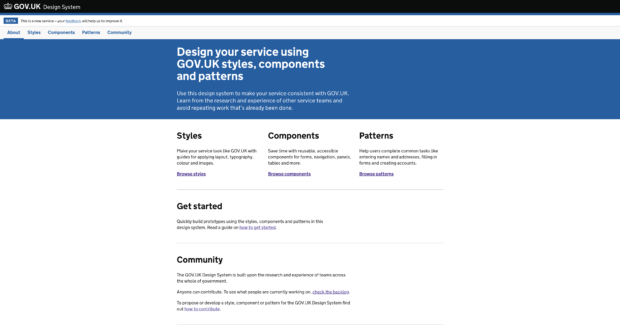 Screen shot of the GOV.UK Design System page