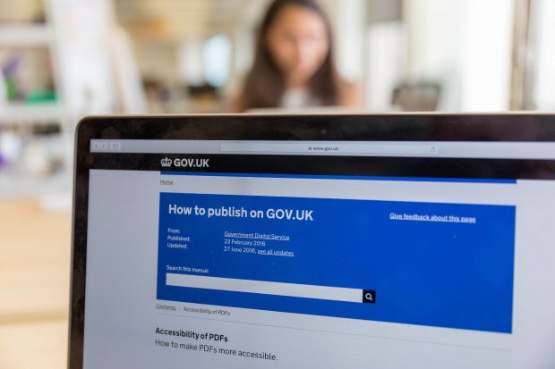A laptop showing the GOV.UK guide on the accessibility of PDFs
