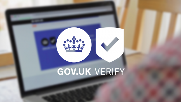 A photograph of someone using GOV.UK Verify overlaid with the GOV.UK Verify logo