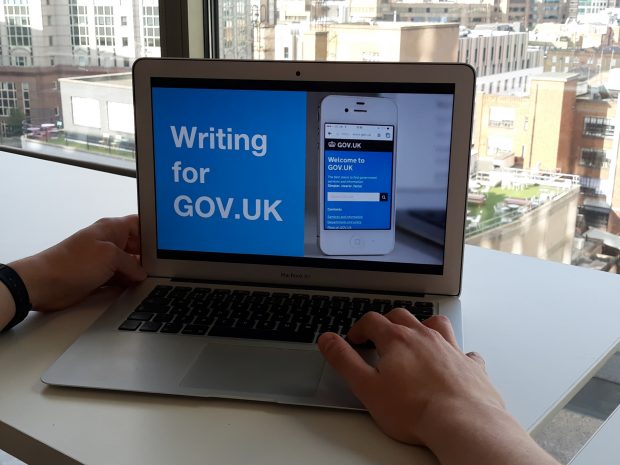 A computer screen that reads: 'Writing for GOV.UK'