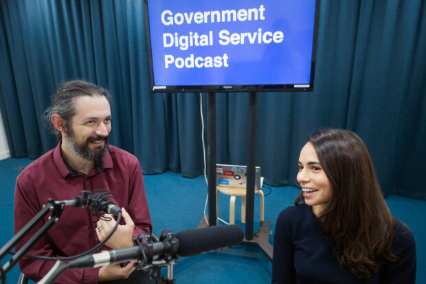 Terence Eden and Sarah Stewart recording the podcast