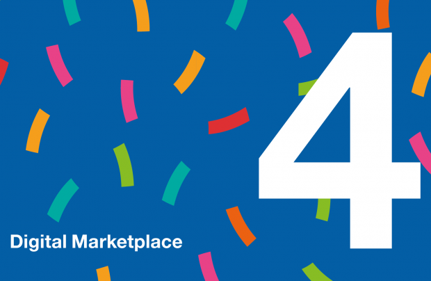 An image saying Digital Marketplace and the number 4, with confetti around it