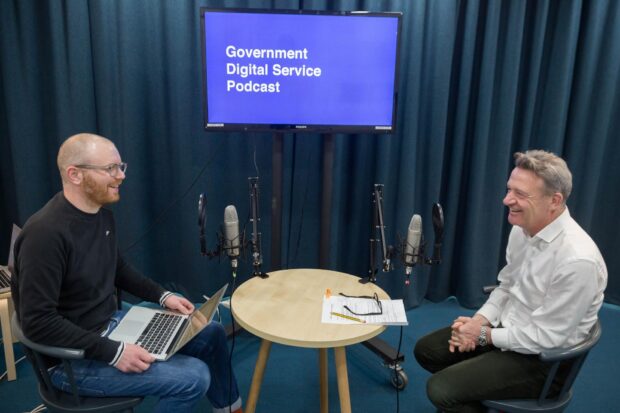 Angus Montgomery (GDS Senior Creative Writer) and Kevin Cunnington (GDS Director General) in the recording studio