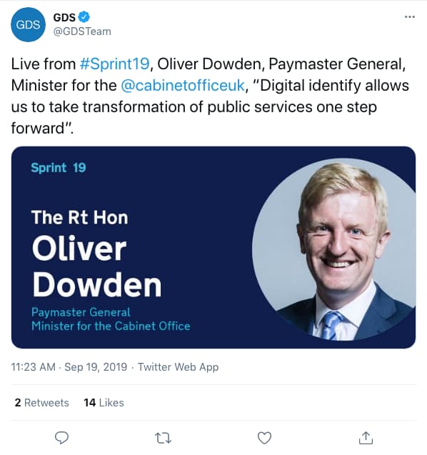 Tweet by GDSTeam at 11:23 AM · Sep 19, 2019 (tweet content below)