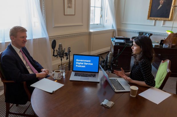 Oliver Dowden being interviewed by Sarah Stewart