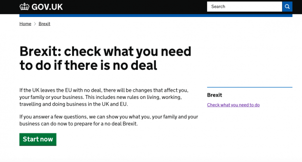 screenshot of the Brexit checker homepage