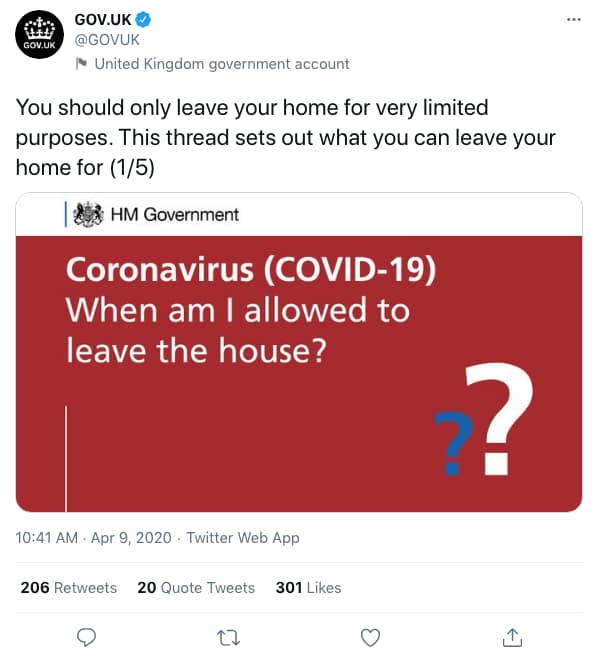 GOVUK tweeted at 10:41 AM · Apr 9, 2020 (tweet content below)