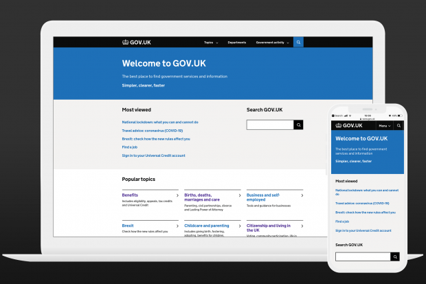 Laptop and smartphone showing a new prototype GOV.UK homepage.